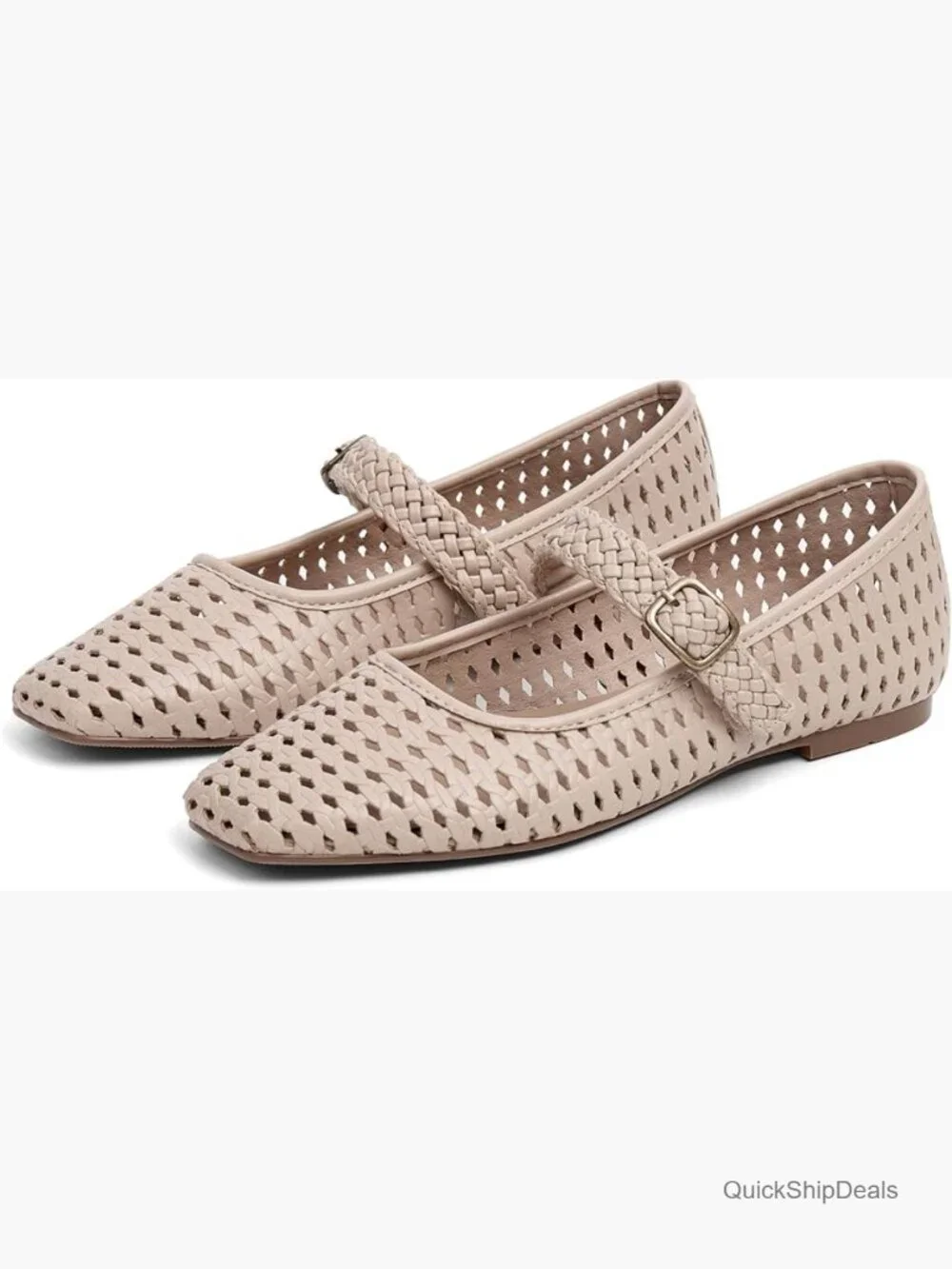 Breathable Woven Leather Mary Janes Ballet Flats Slip On Round Toe